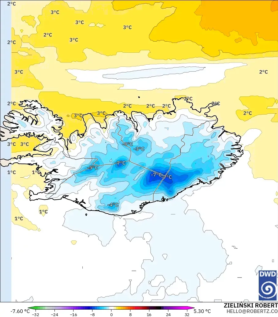 ICON model - Iceland, Anomali Suhu 850 hPa