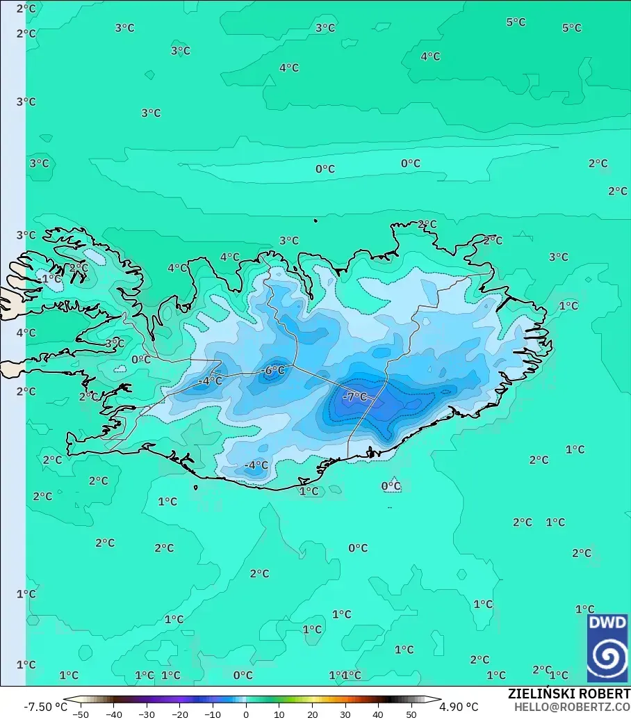 ICON model - Iceland, Suhu 850 hPa
