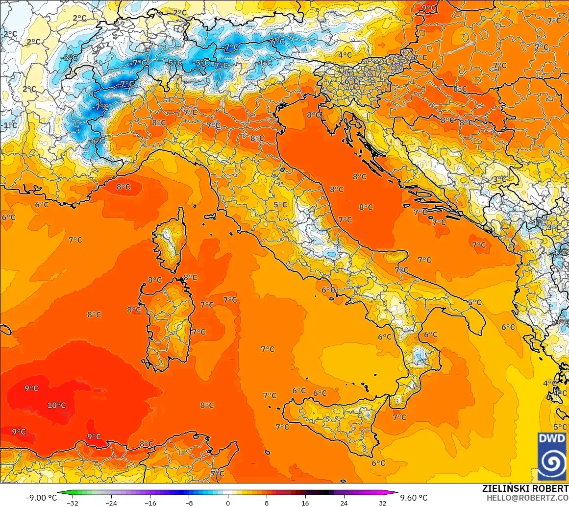 ICON model - Itali, Anomali Suhu 850 hPa