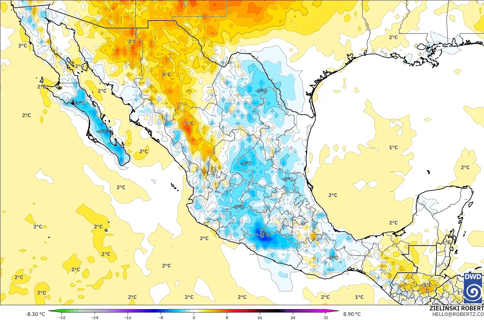 ICON model - Mexico, Anomali Suhu 2 m