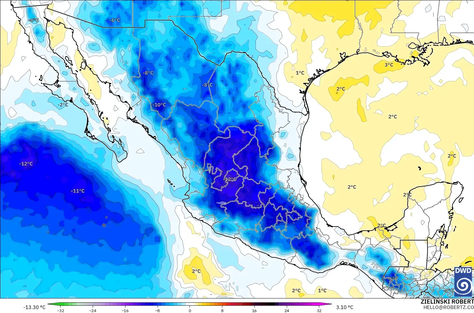 ICON model - Mexico, Anomali Suhu 850 hPa