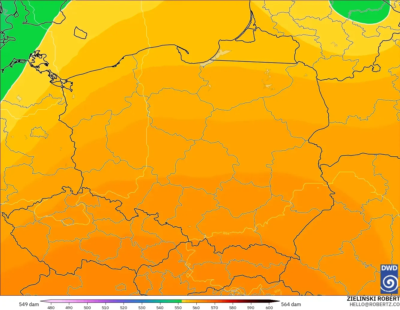 ICON model - Poland, Ketinggian geopotensial pada 500 hPa