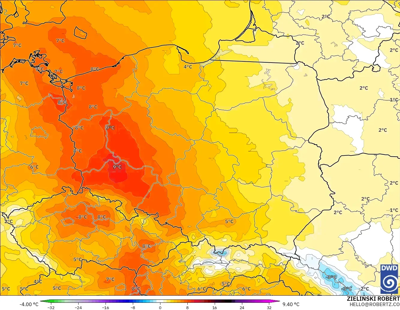 ICON model - Poland, Anomali Suhu 850 hPa