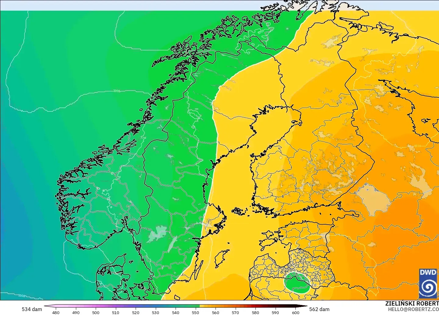 ICON model - Skandinavia, Ketinggian geopotensial pada 500 hPa