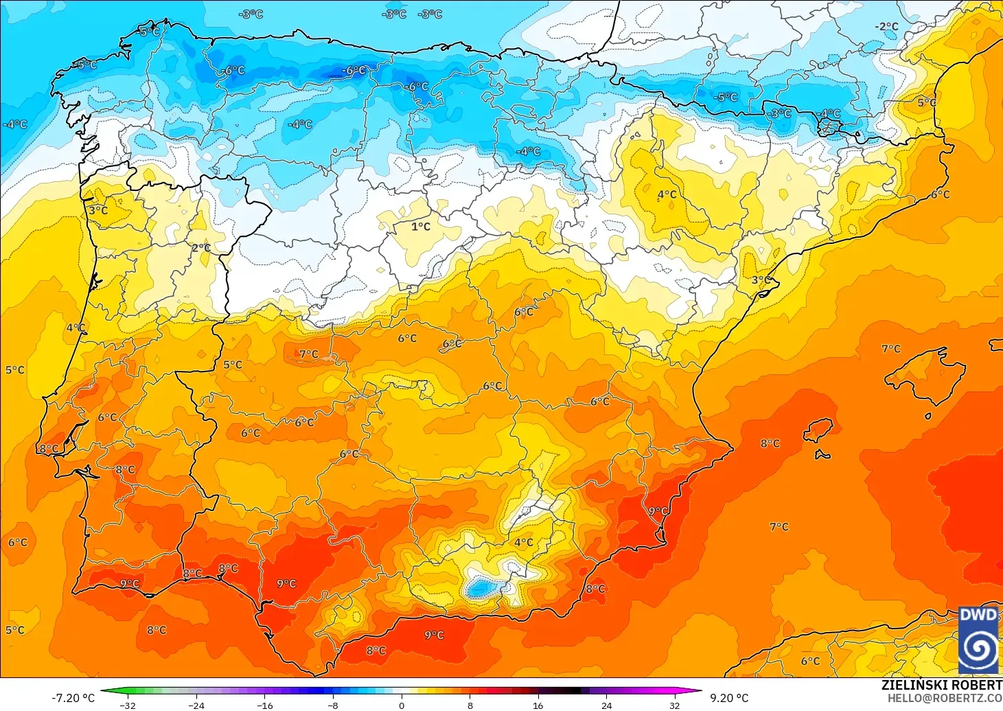 ICON model - Sepanyol, Anomali Suhu 850 hPa