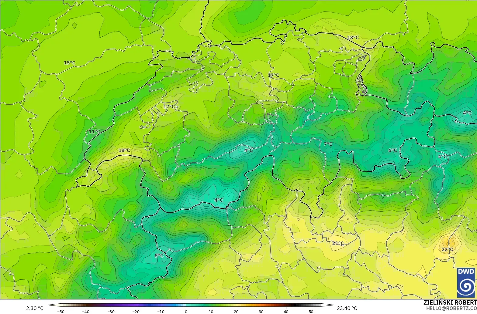 ICON model - Switzerland, Suhu pada 2 m