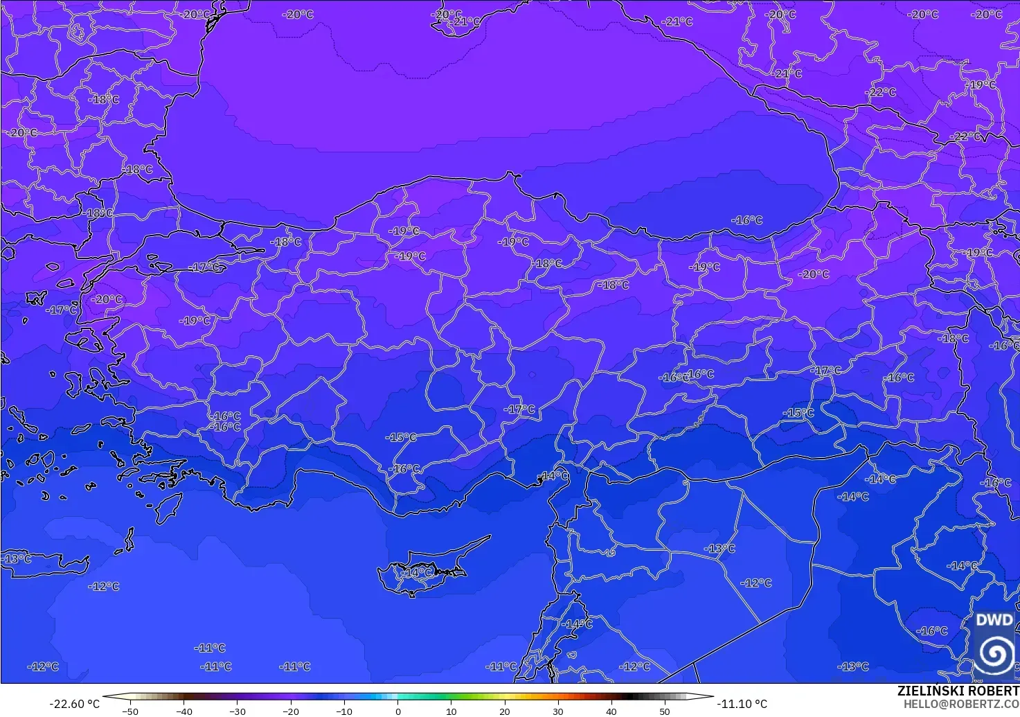 ICON model - Turki, Suhu 500 hPa