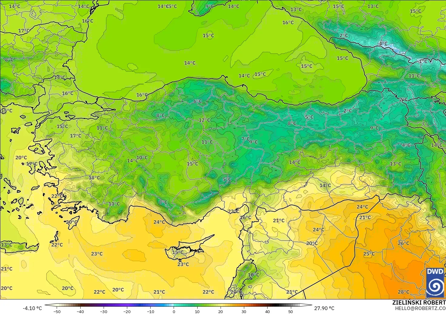 ICON model - Turki, Suhu 850 hPa