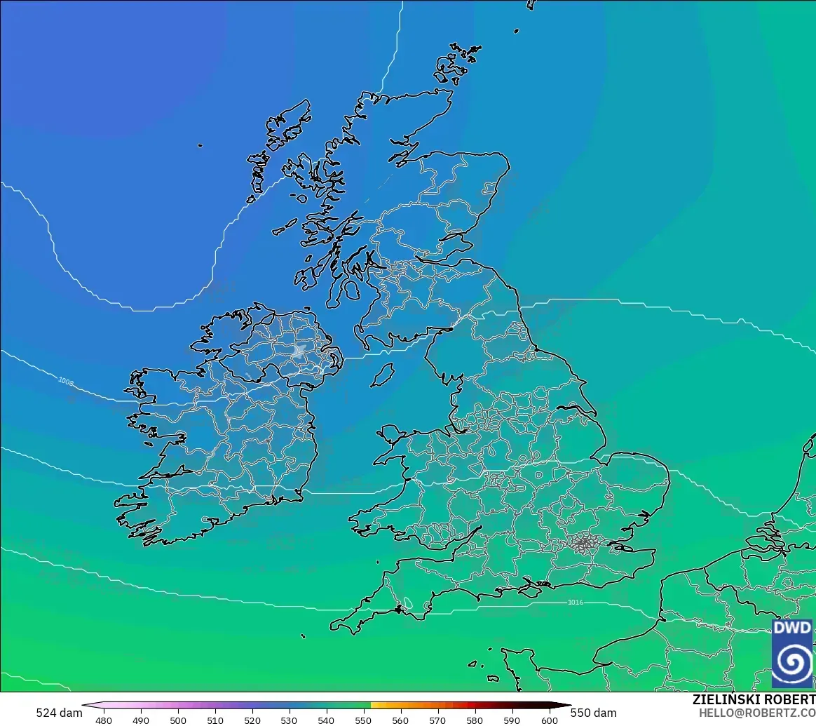 ICON model - United Kingdom, Ketinggian geopotensial pada 500 hPa