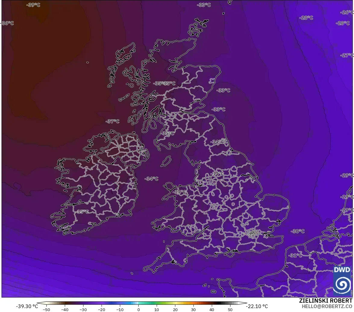 ICON model - United Kingdom, Suhu 500 hPa