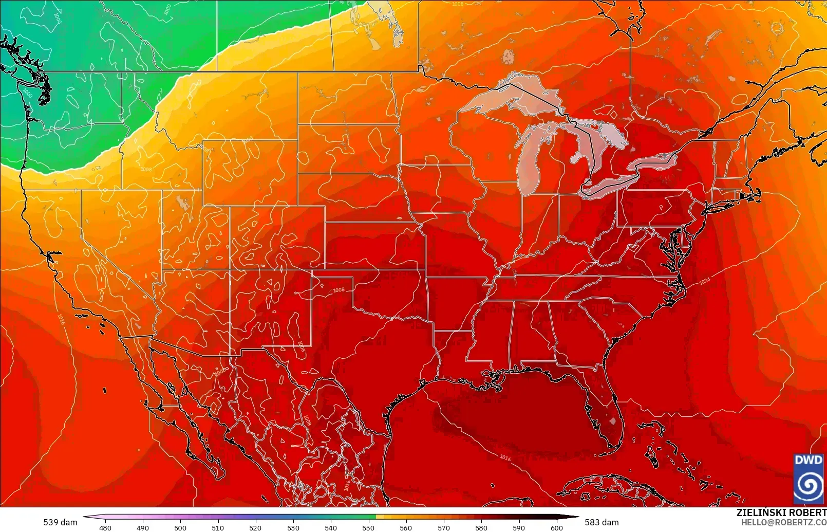 ICON model - Amerika Syarikat, Ketinggian geopotensial pada 500 hPa