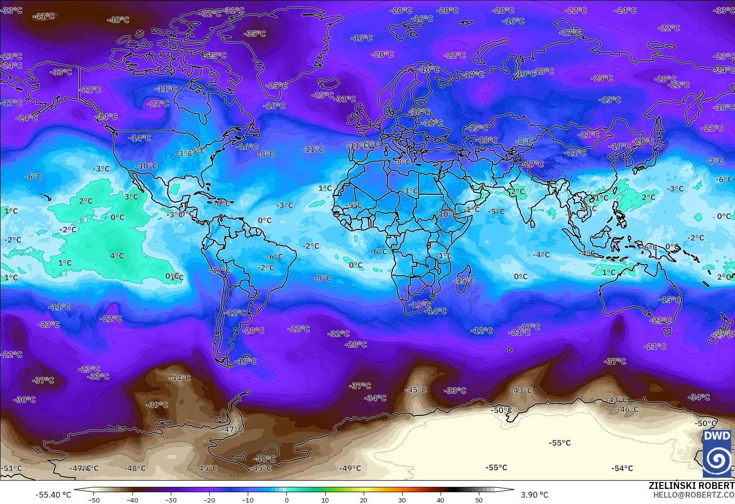 ICON model - Dunia, Suhu 500 hPa