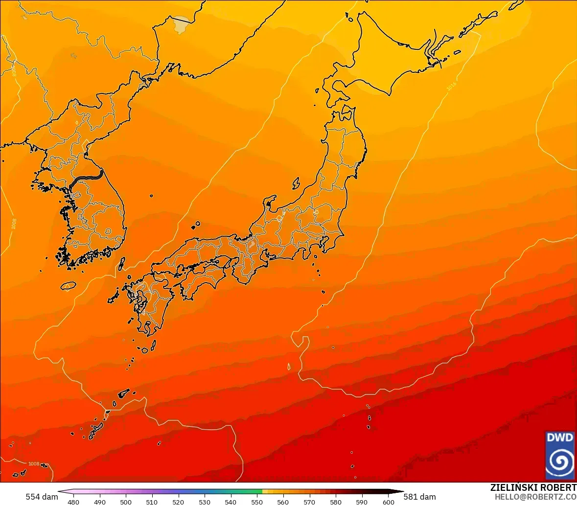 ICON model - Japan, Geopotential height at 500hPa