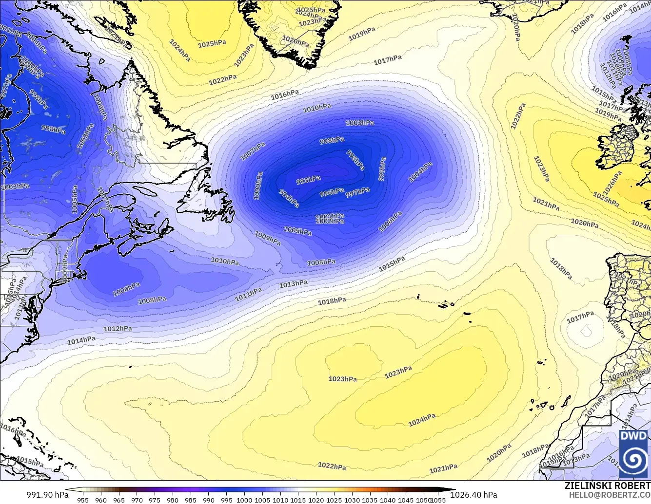 ICON model - North Atlantic, Pressure
