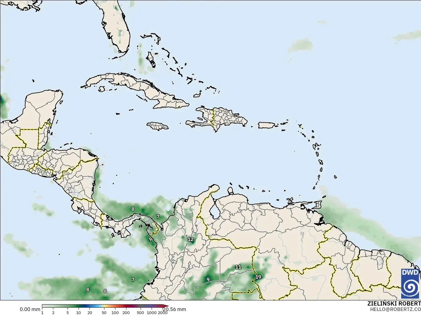 ICON model - Caribbean, Precipitation Accumulation