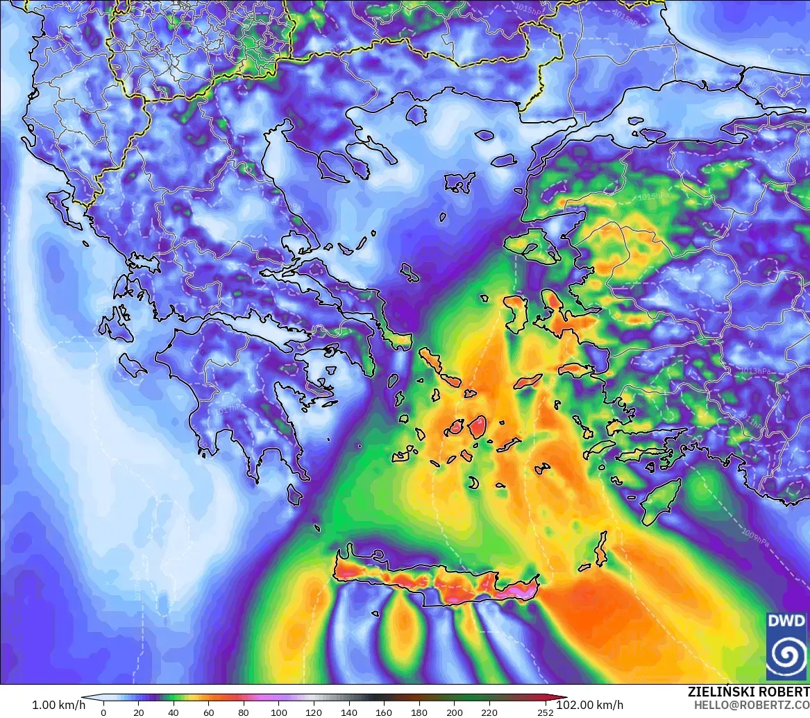 ICON model - Greece, Wind Gusts Peak