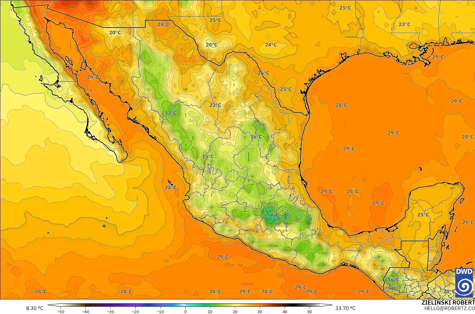ICON model - Mexico, Temperature at 2m