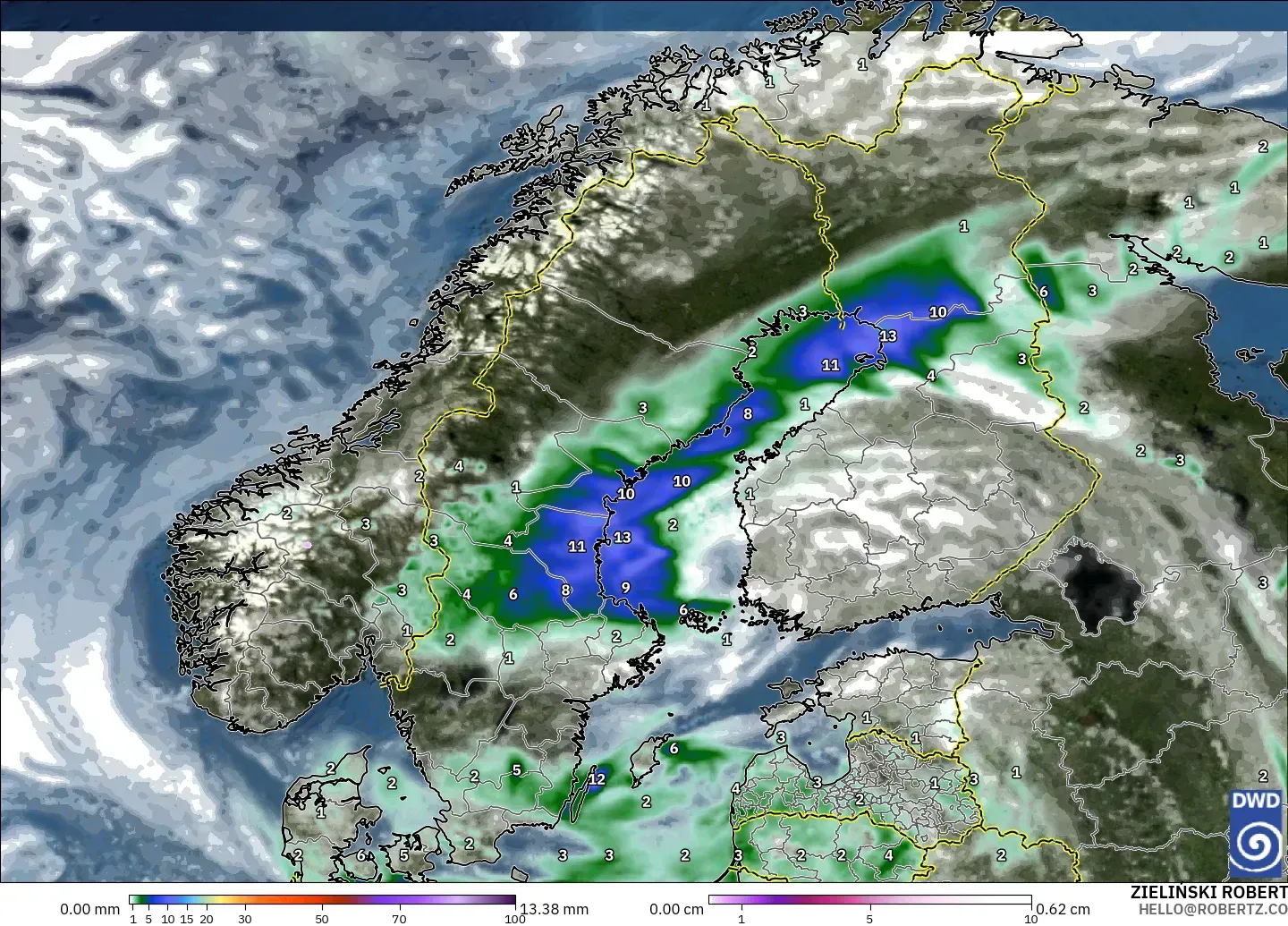 ICON model - Scandinavia, Precipitation, Clouds, and Pressure
