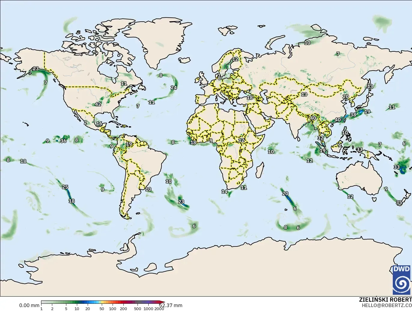 ICON model - World, Precipitation Accumulation