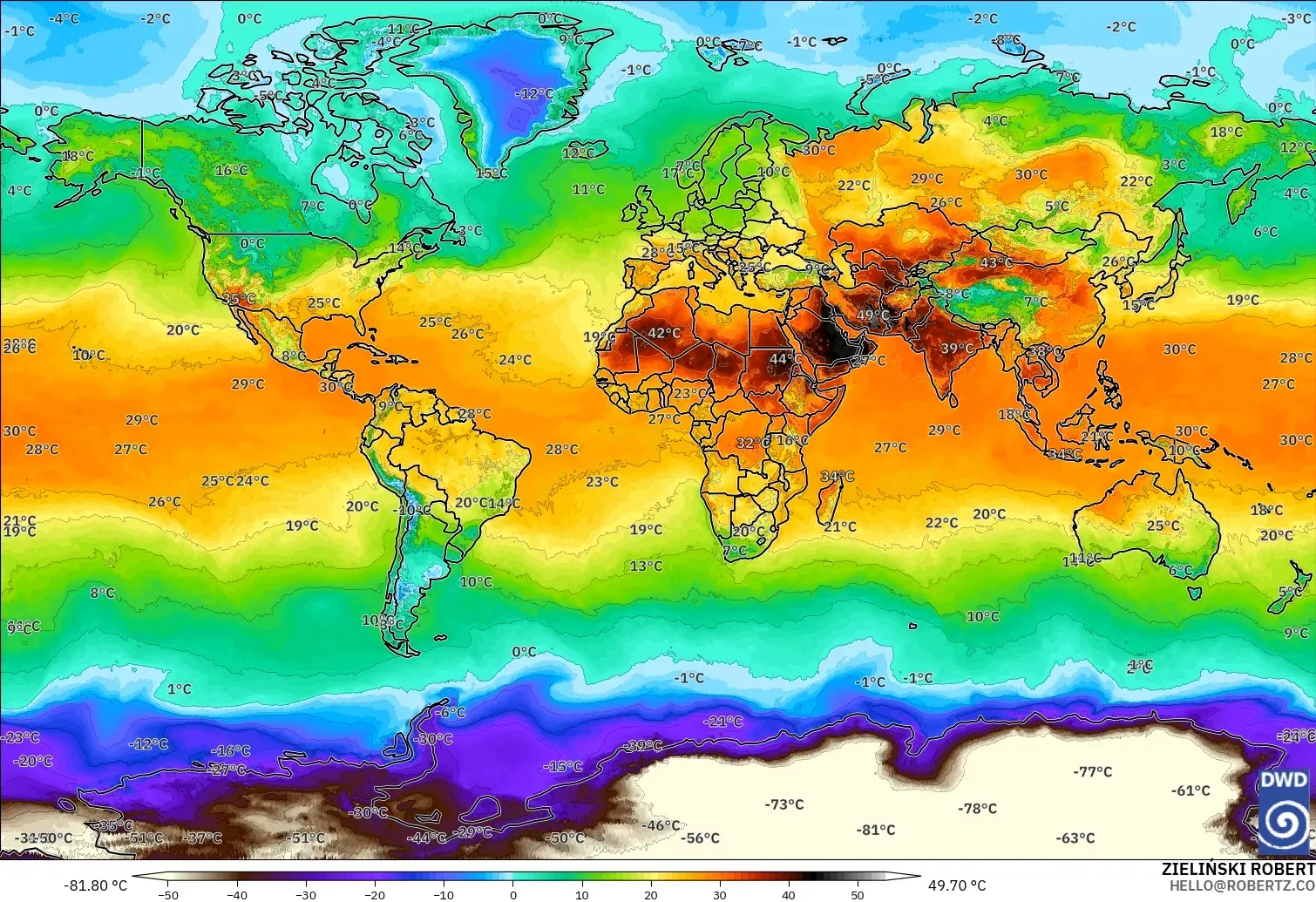 ICON model - World, Temperature at 2m