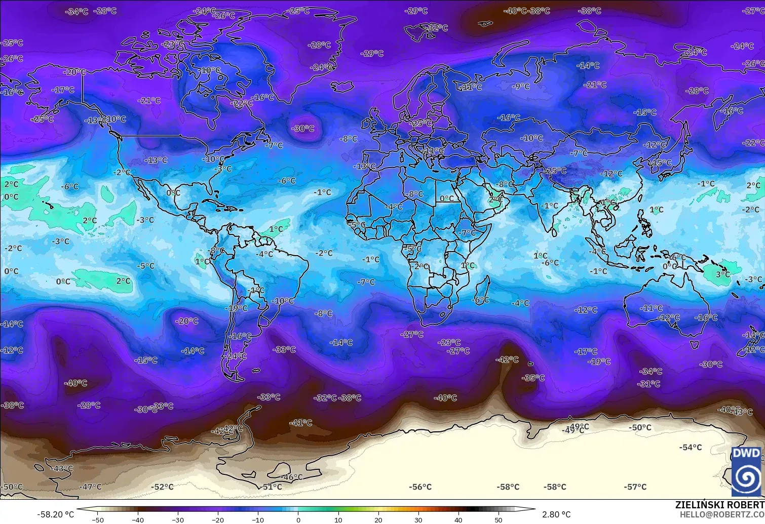 ICON model - World, Temperature at 500hPa