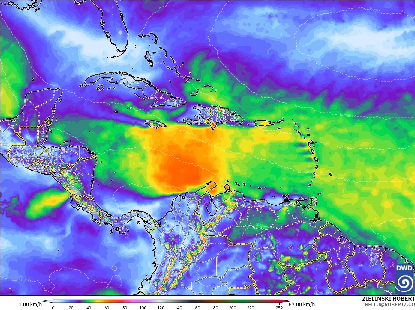 ICON model - Caribbean, Wind Gusts Peak