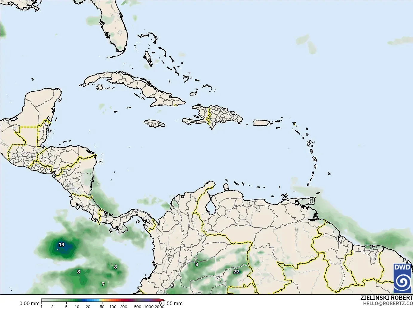 ICON model - Caribbean, Precipitation Accumulation