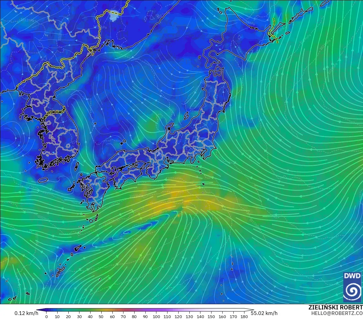 ICON model - Japan, Wind at 10m