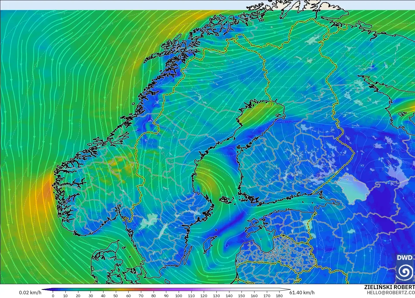 ICON model - Scandinavia, Wind at 10m
