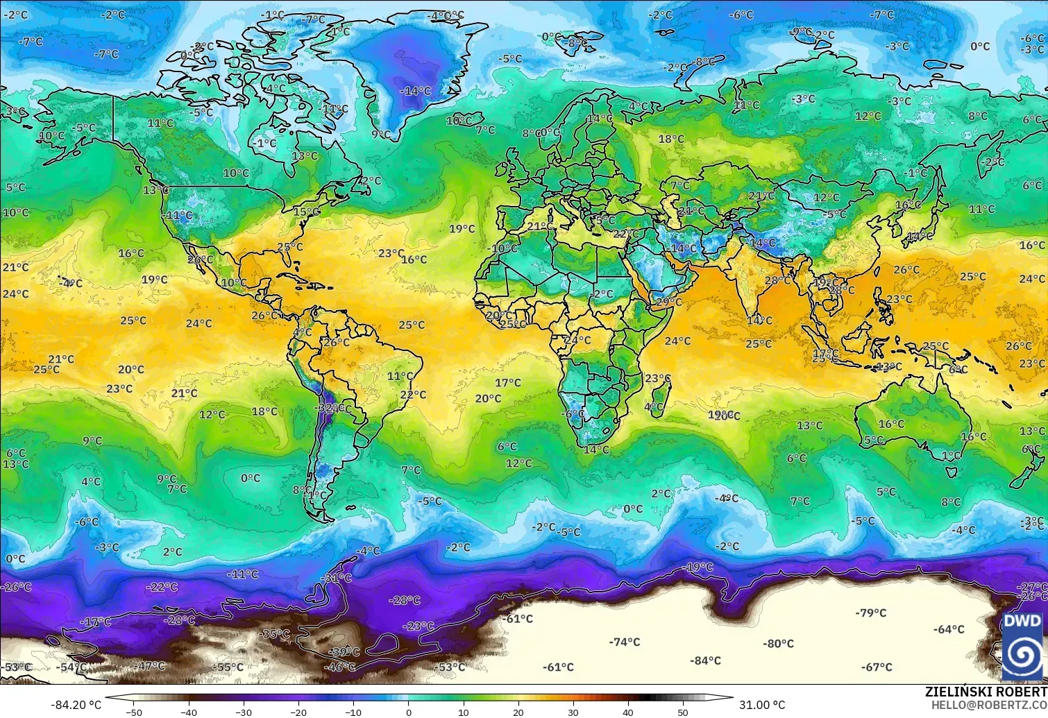ICON model - World, Dewpoint at 2m