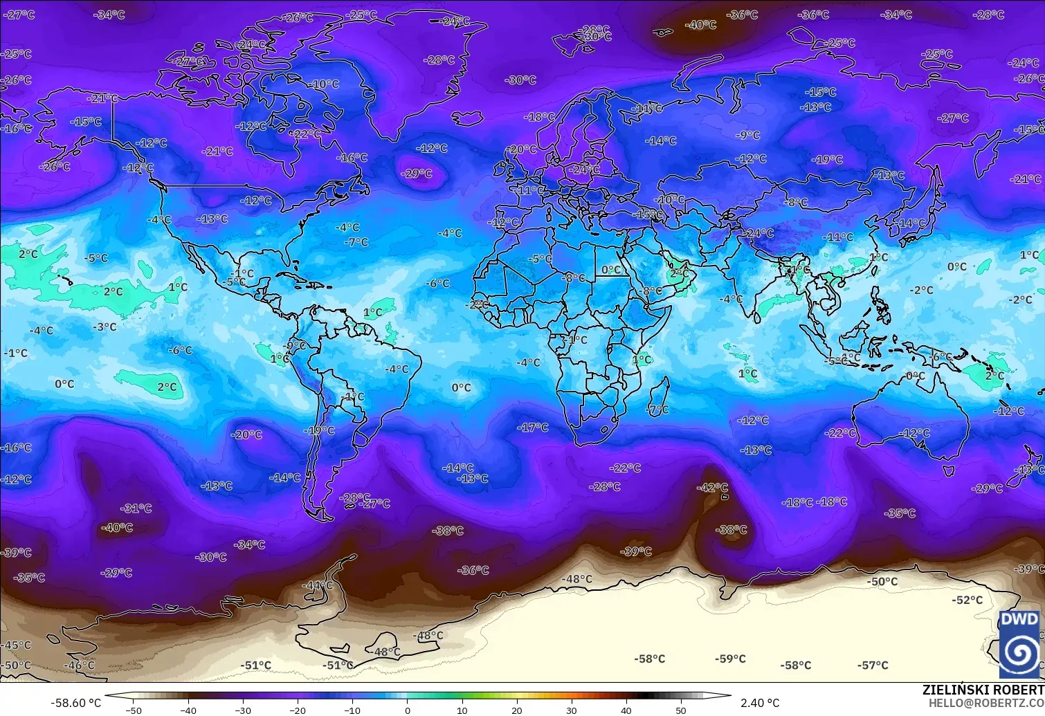 ICON model - World, Temperature at 500hPa