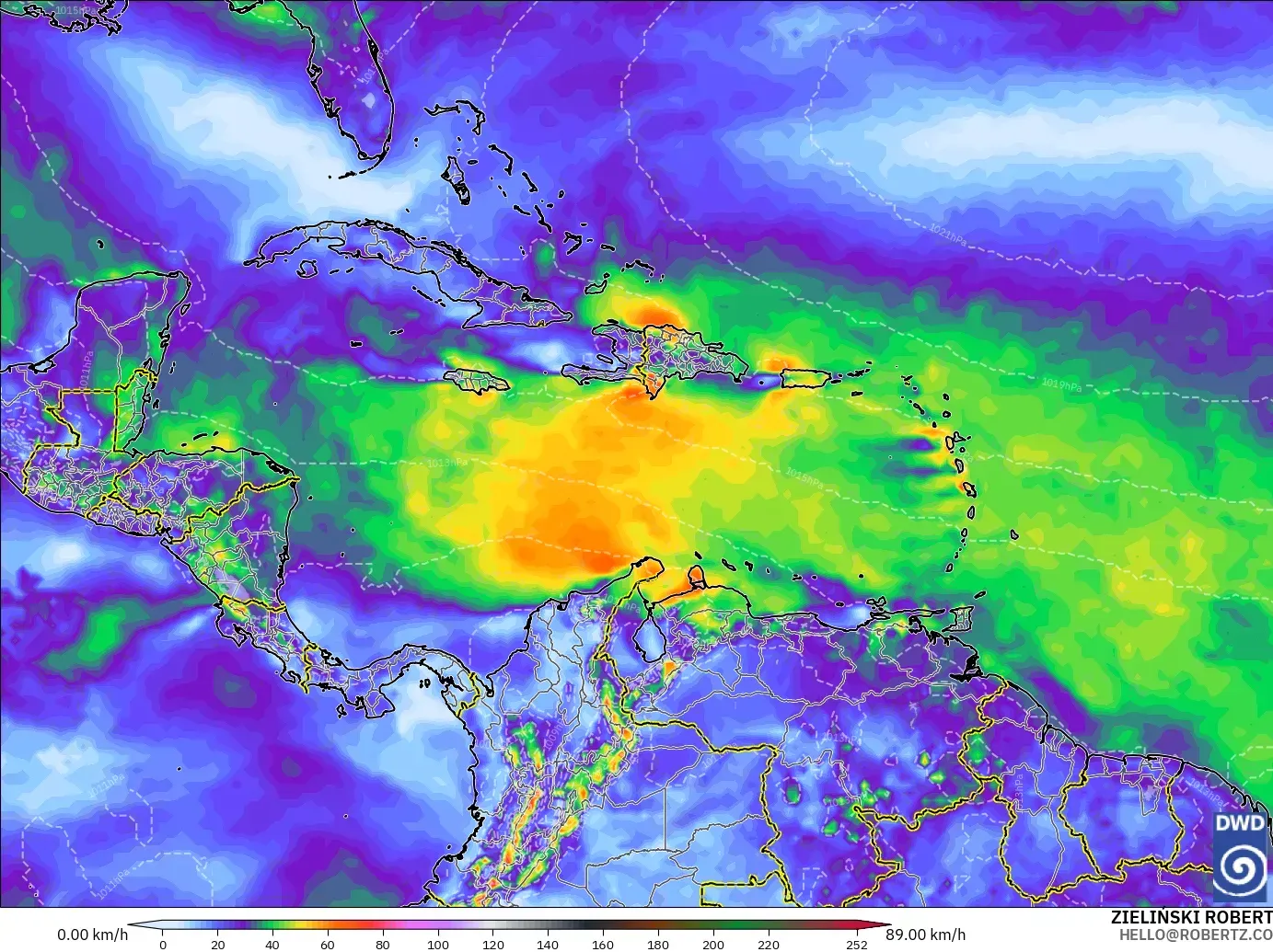 ICON model - Caribbean, Wind Gusts