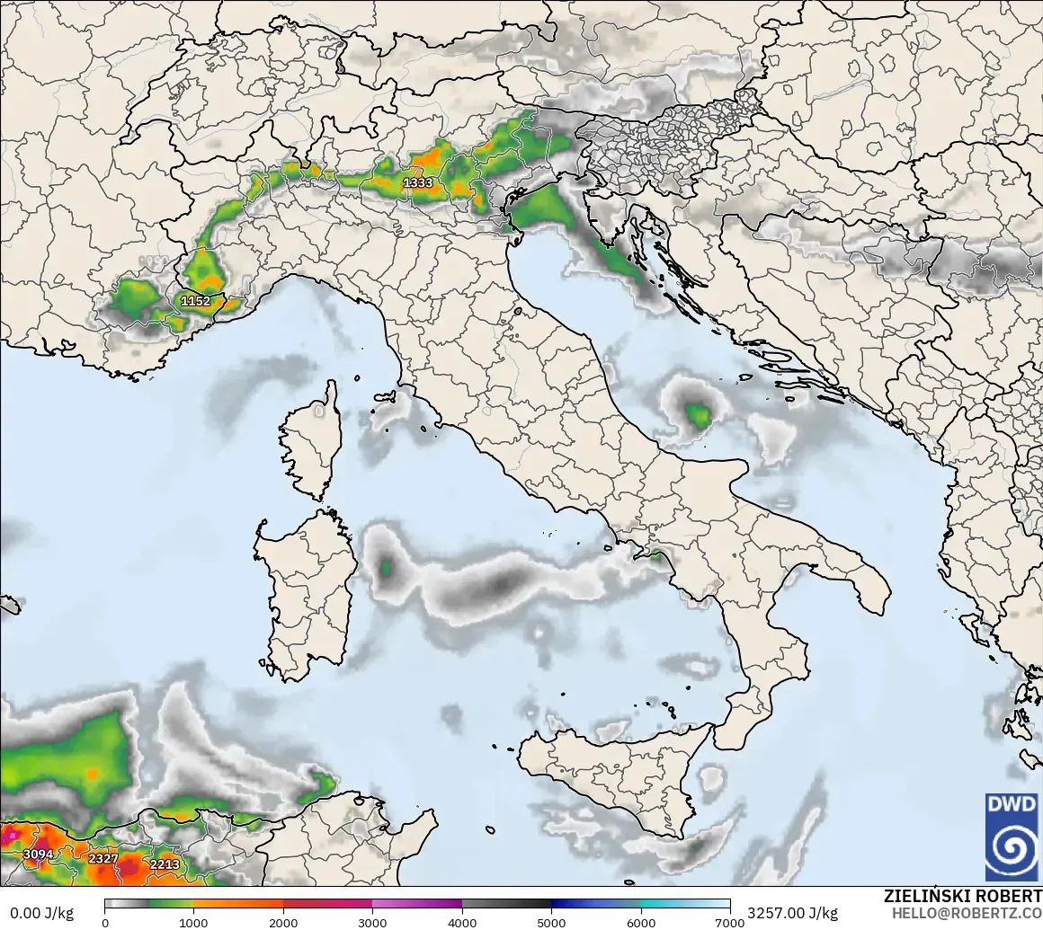 ICON model - Italy, CAPE