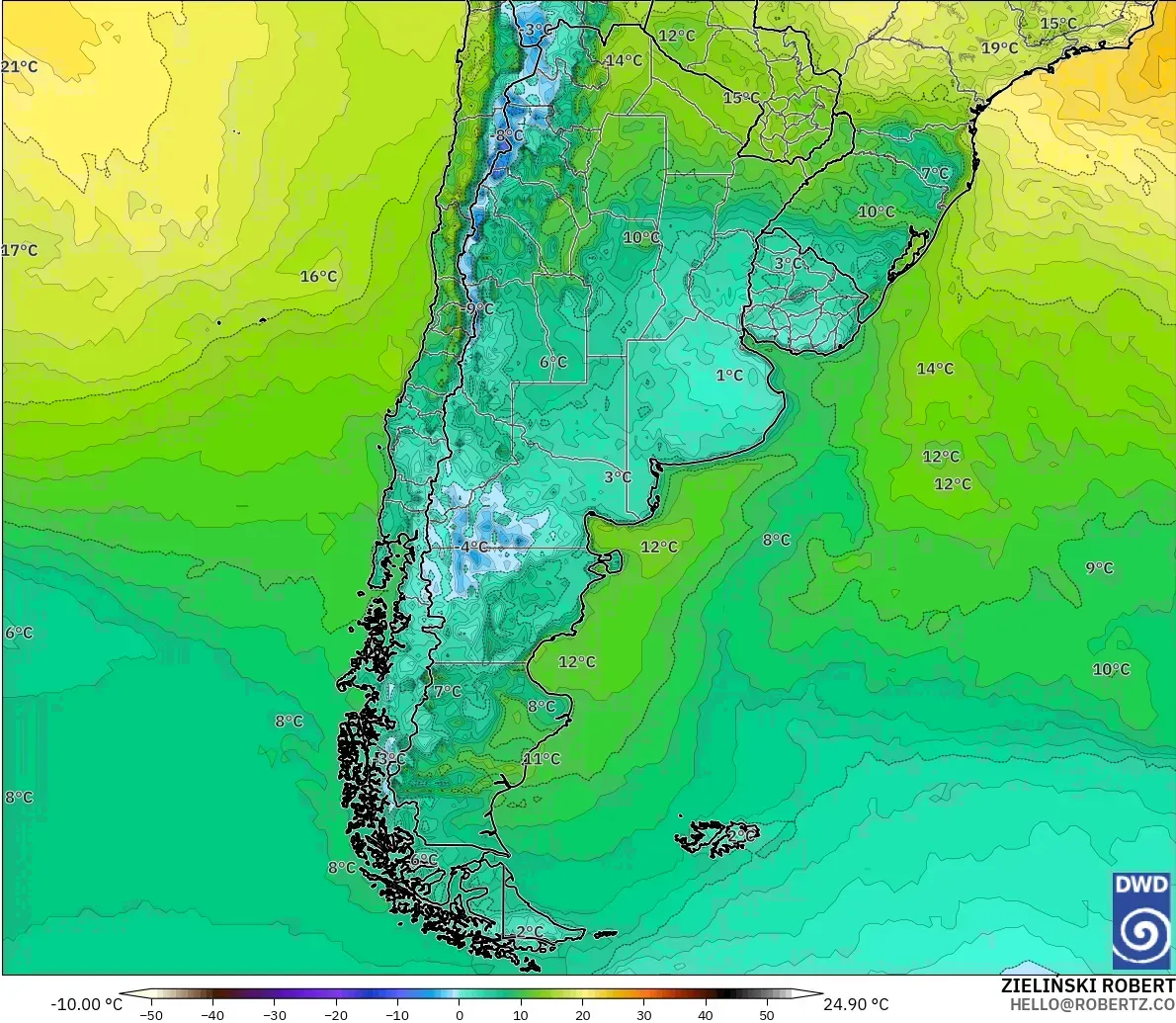 ICON model - Argentina, Temperature at 2m