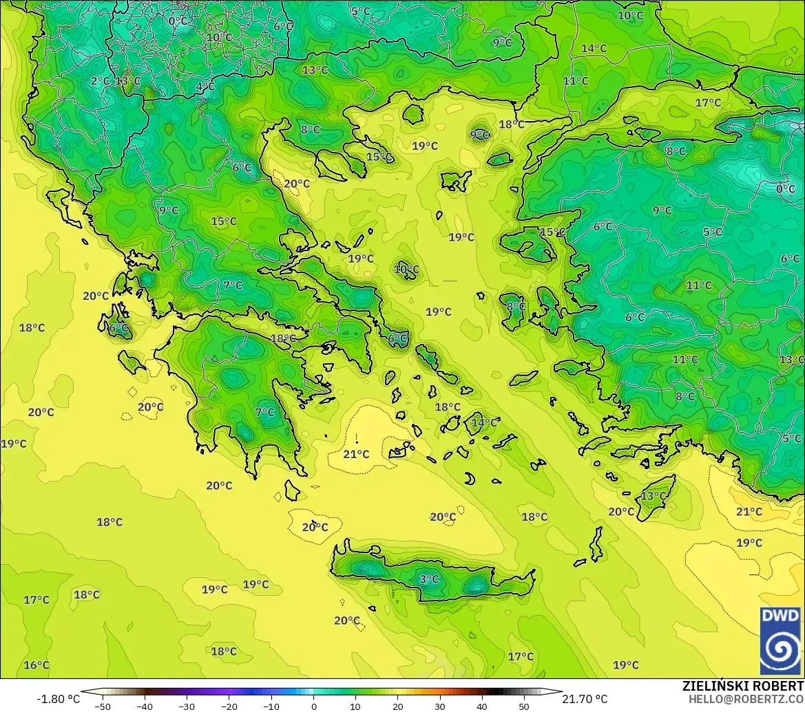 ICON model - Greece, Dewpoint at 2m