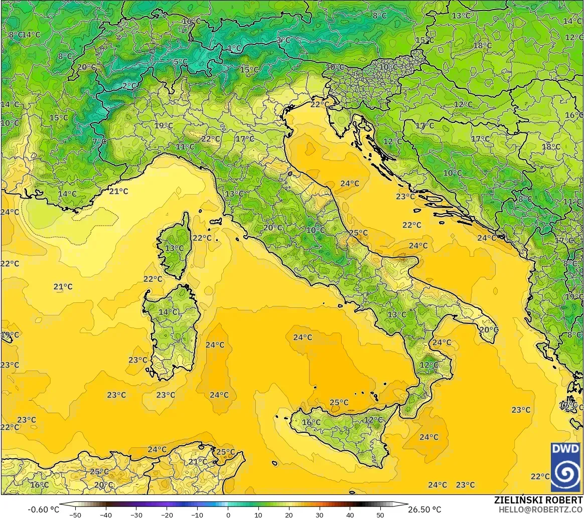 ICON model - Italy, Temperature at 2m