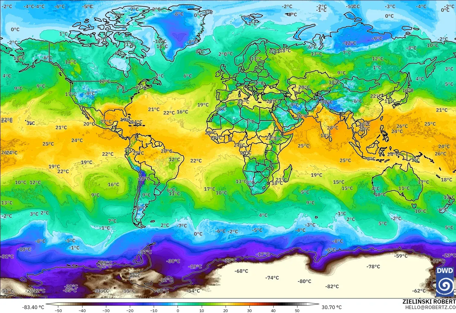 ICON model - World, Dewpoint at 2m