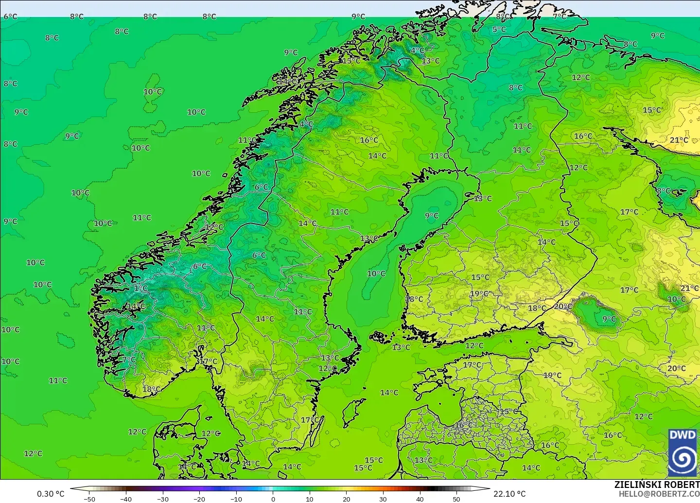 ICON model - Scandinavia, Temperature at 2m