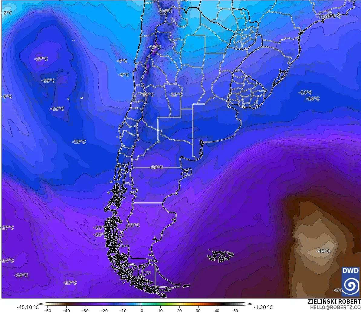 ICON model - Argentina, Temperature at 500hPa