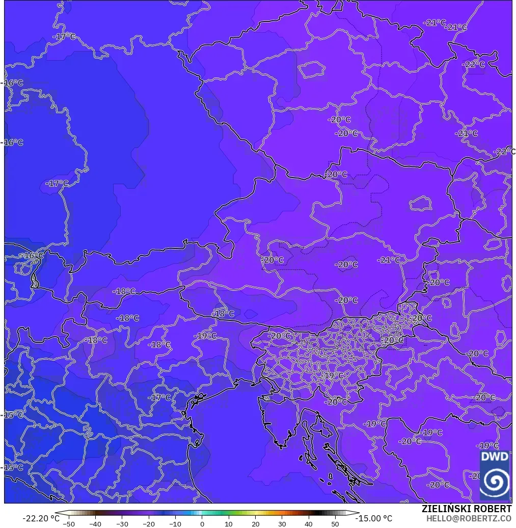 ICON model - Austria, Temperature at 500hPa
