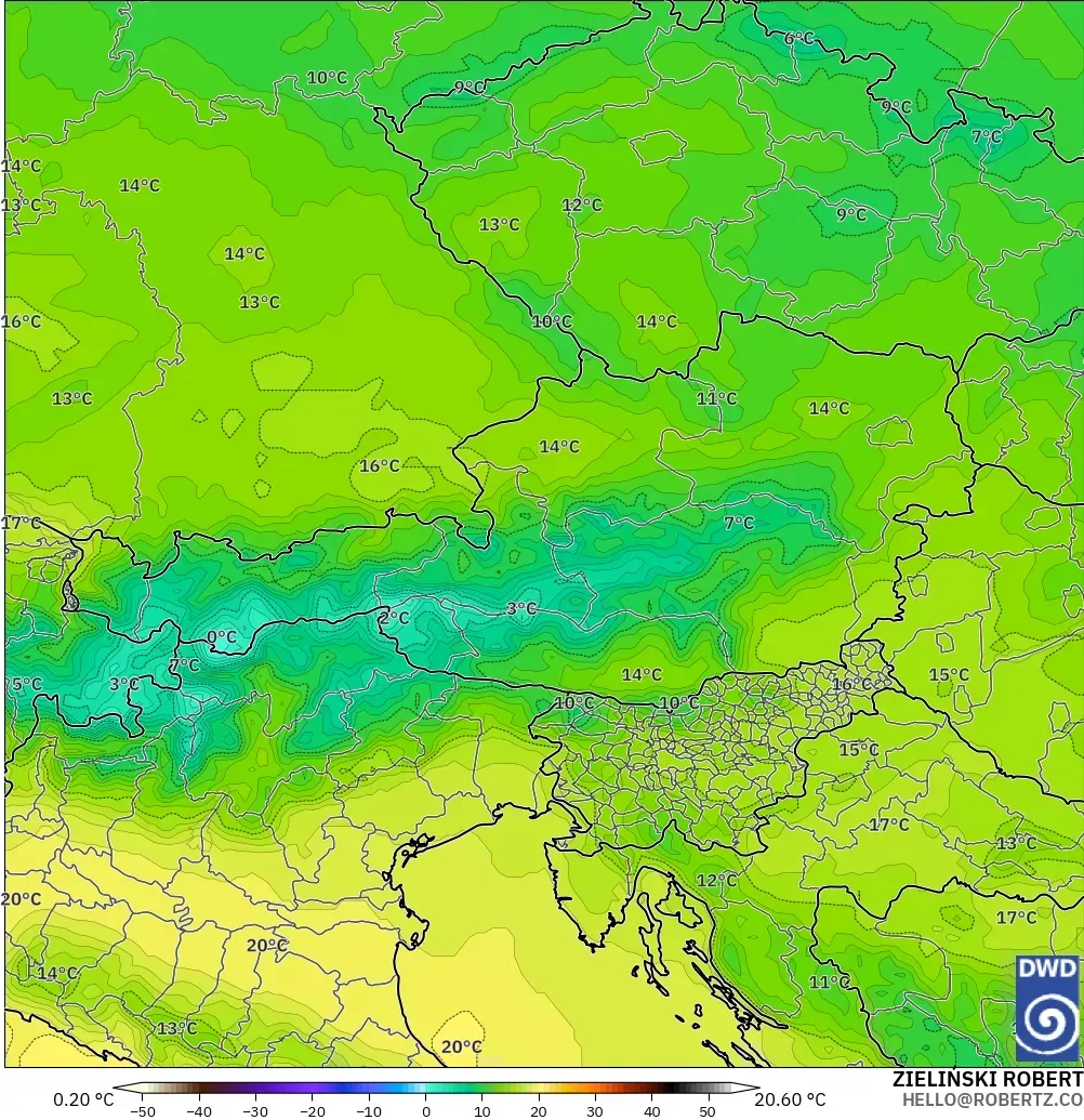 ICON model - Austria, Temperature at 850hPa