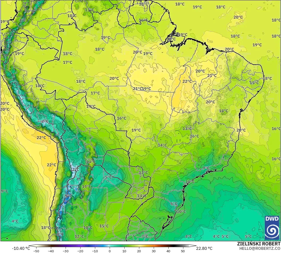 ICON model - Brazil, Temperature at 850hPa