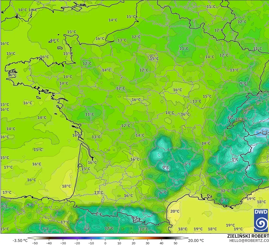 ICON model - France, Dewpoint at 2m