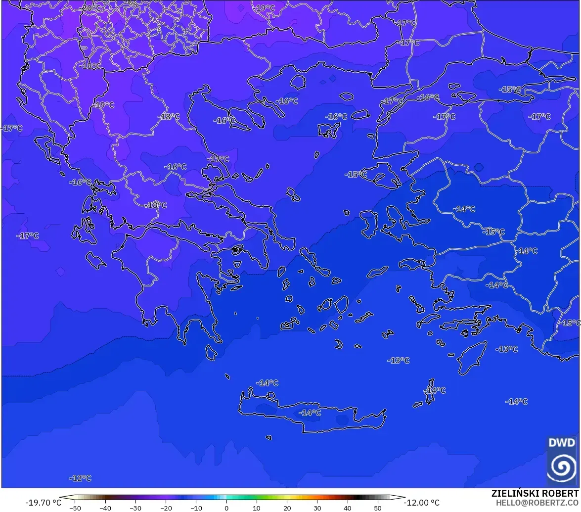 ICON model - Greece, Temperature at 500hPa