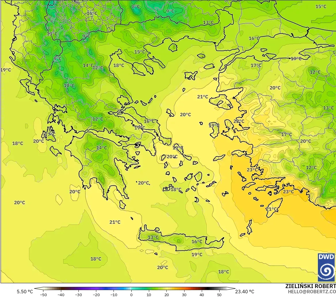 ICON model - Greece, Temperature at 850hPa