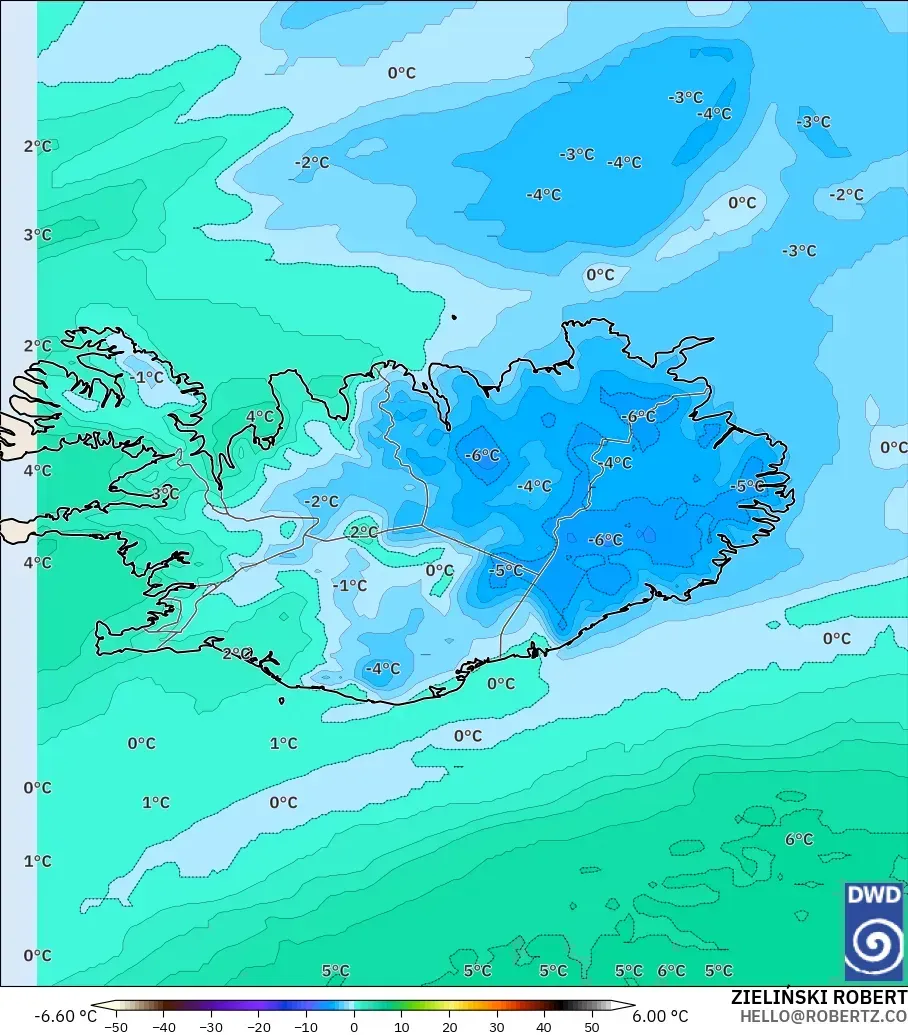 ICON model - Iceland, Temperature at 850hPa