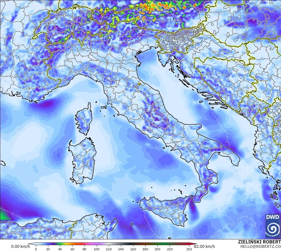 ICON model - Italy, Wind Gusts