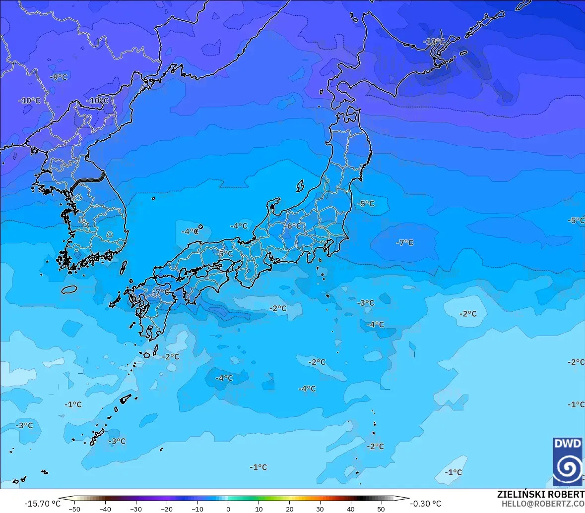 ICON model - Japan, Temperature at 500hPa