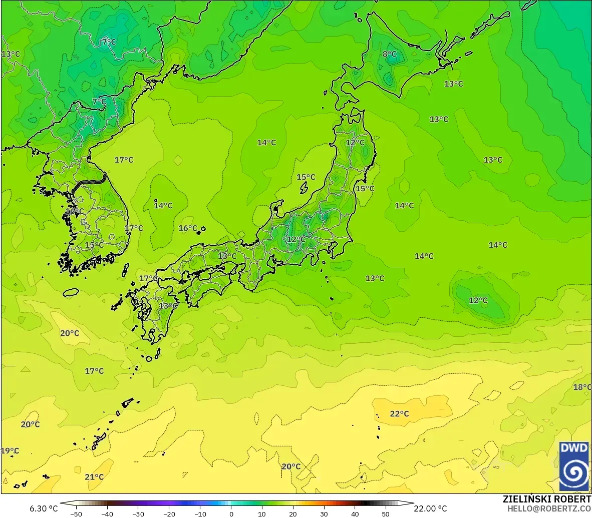 ICON model - Japan, Temperature at 850hPa