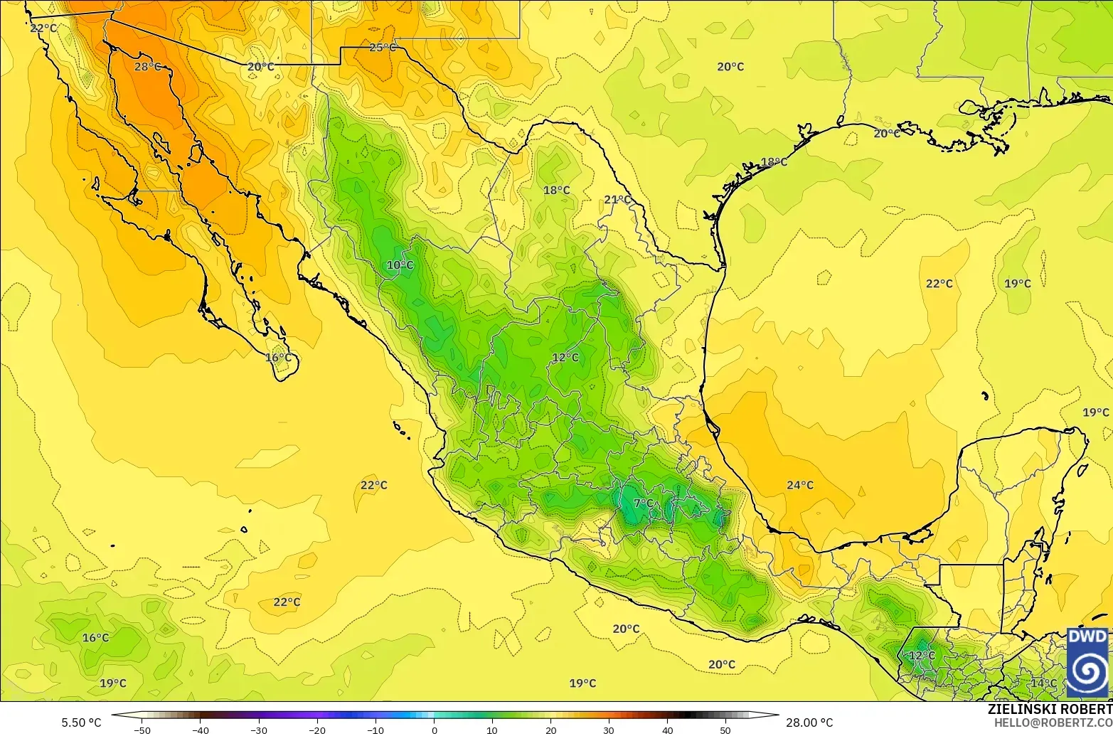 ICON model - Mexico, Temperature at 850hPa